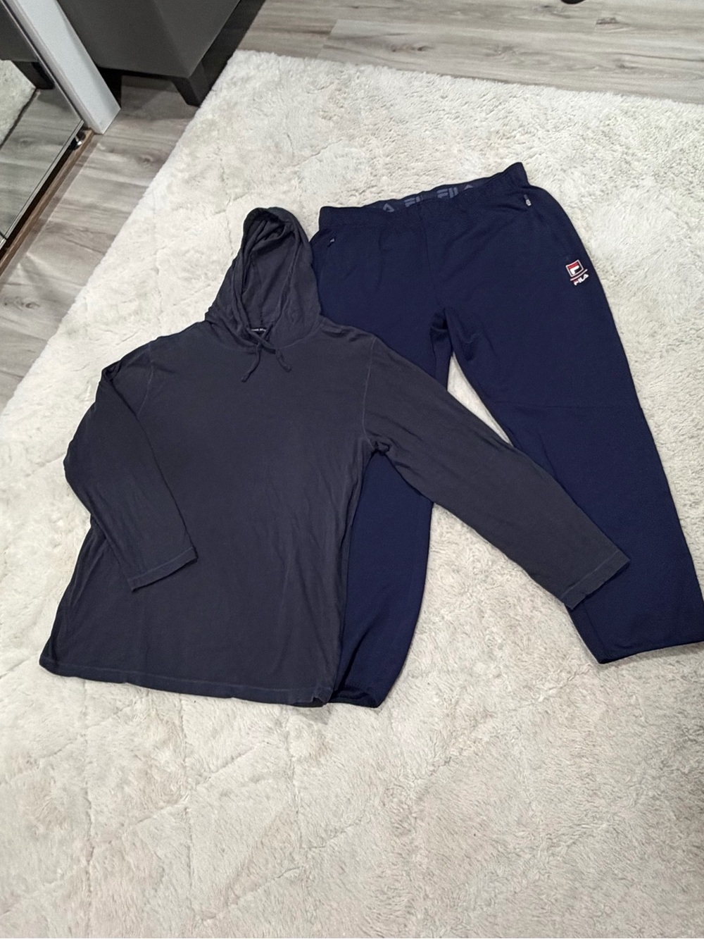 Navy Hooded Long Sleeve Top & FILA Navy Jogger Pants Set